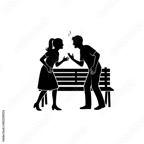 transparent background vector illustration couple arguing on a park bench