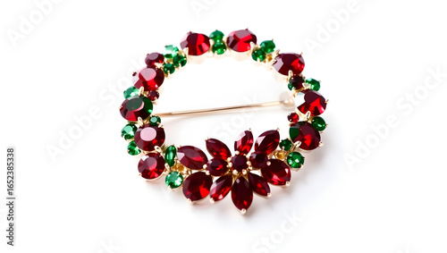 Gemstone Christmas Wreath Brooch
