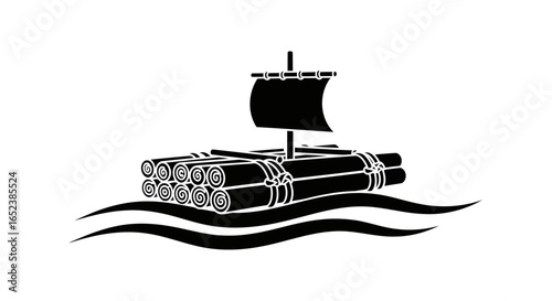 transparent raft illustration simple vector of a log raft with sail