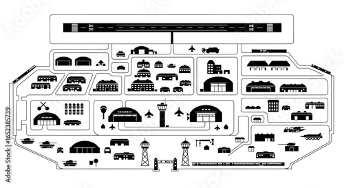 transparent vector illustration of military airbase layout for strategic planning
