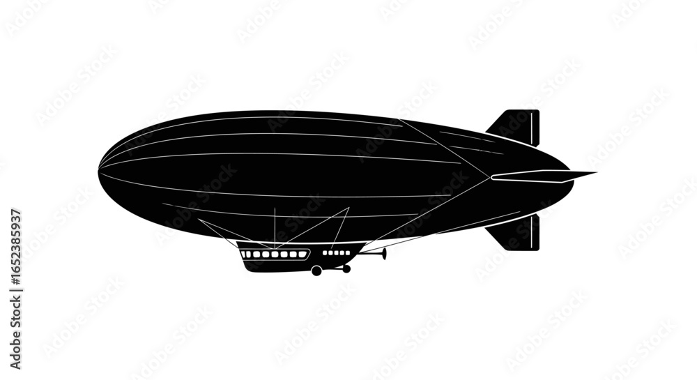 Fototapeta premium vintage airship elegant black silhouette on transparent background