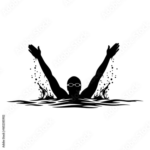 triumphant swimmer silhouette transparent background vector illustration