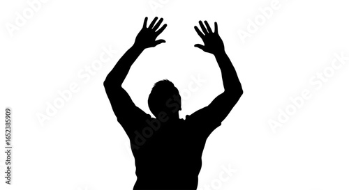 triumphant silhouette man reaching up transparent background vector