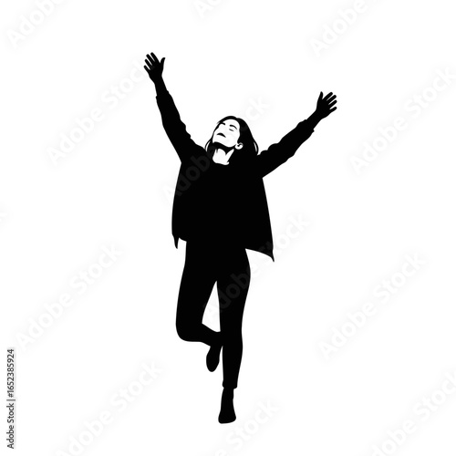 triumphant woman silhouette transparent background vector illustration
