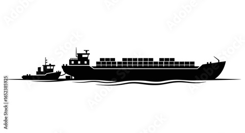 tugboat assisting cargo ship a transparent vector illustration