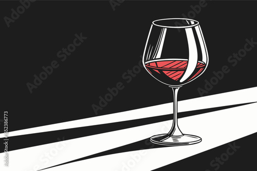 Red wine glass still life drawing vector illustration for wine tasting event and bar promotion design