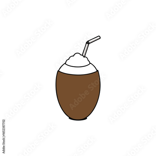 Refreshing coconut shake with creamy topping and shell illustration