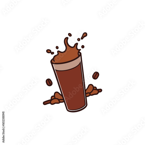 Refreshing cold chocolate milk with a creamy splash and roasted cocoa beans