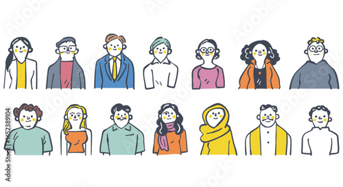 世界各国のグローバルで個性的な人々　上半身　セットのストックイラスト素材
