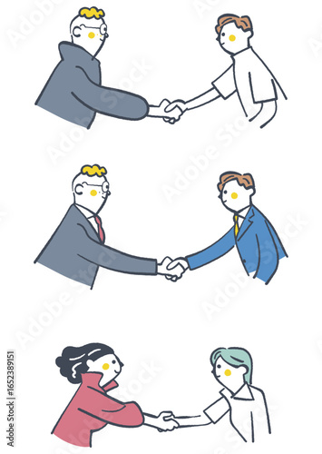 握手し交流を深める人々　セットのストックイラスト
