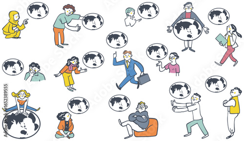 地球を駆け回るグローバルは人材　セットのストックイラスト
