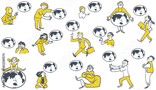 地球を駆け回るグローバルは人材　セットのストックイラスト
