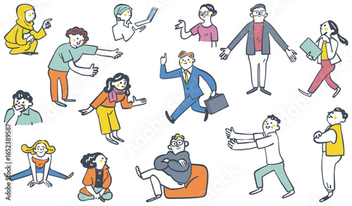 様々なシーンで活躍する国際色豊かな人々　セットのストックイラスト
