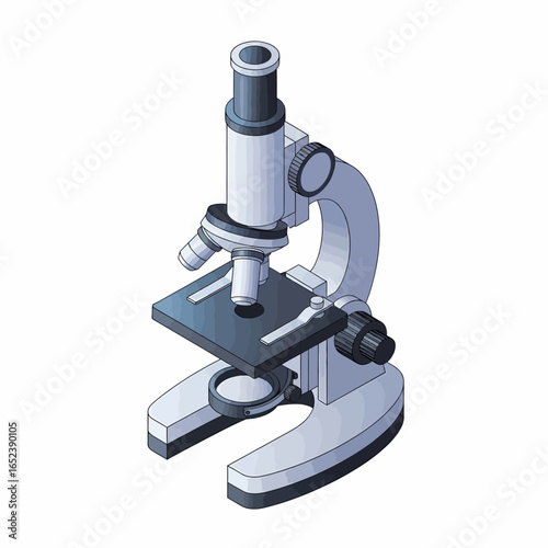 A detailed illustration of a scientific microscope, showcasing its optical components and mechanical parts for detailed observation.