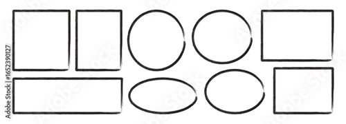 Set of brush outline frame shape.  Text box outline frame, Grunge paint brush square shapes in Hand-drawn style set, Brush borders Vector illustration