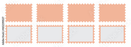 Postage stamp empty borders set. ornamental stamp. Square arch oval shape empty banner, modern summer minimal decor design.