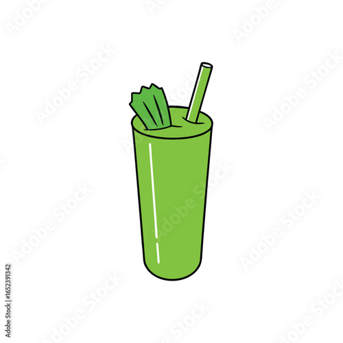 Refreshing green juice with celery and cucumber slices illustration