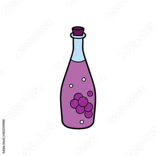 Refreshing grape soda in a clear glass bottle with effervescent bubbles