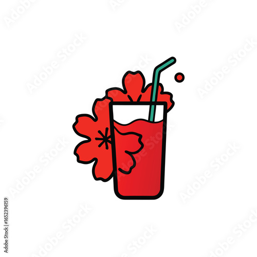 Refreshing hibiscus iced tea with a vibrant red splash and ice cubes