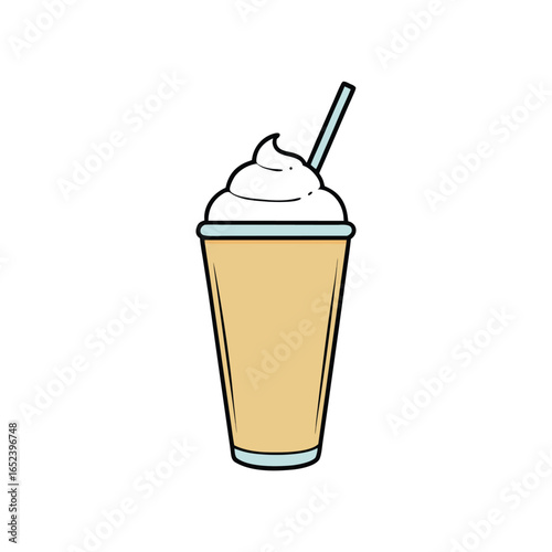 Delicious vanilla milkshake with a straw and whipped cream perfect for summer drinks