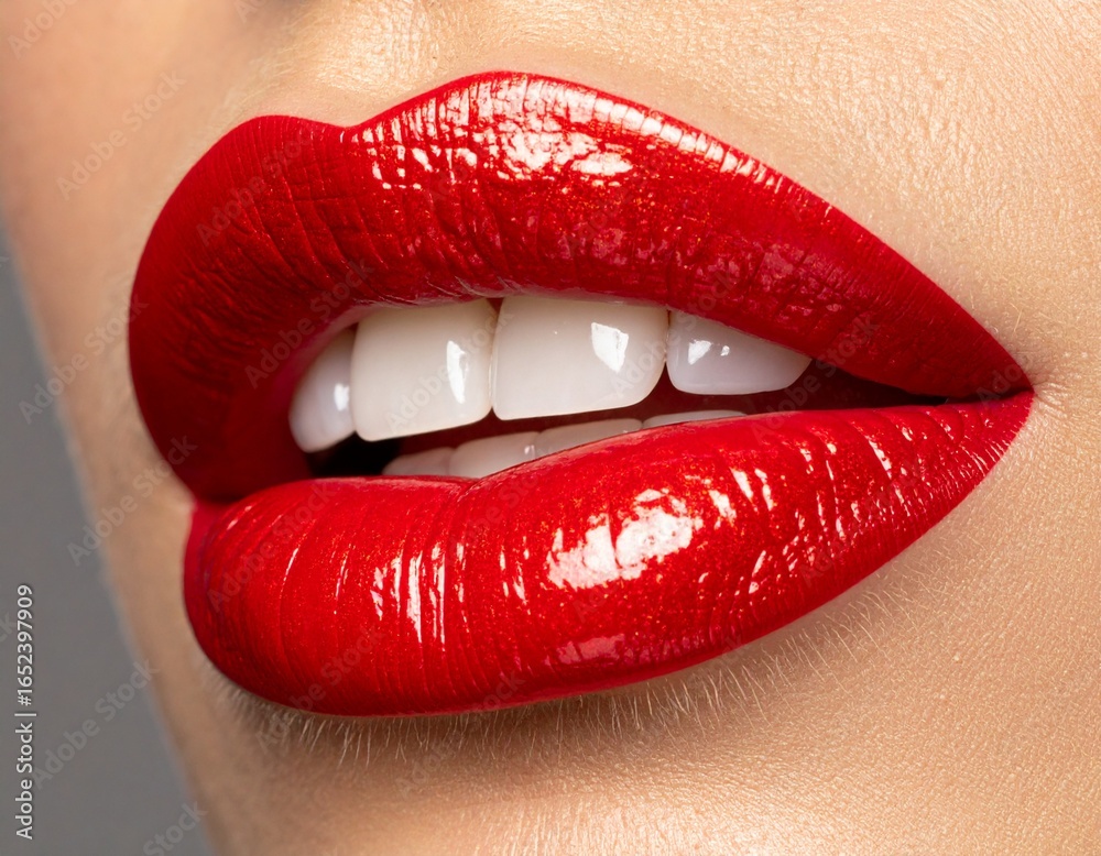 Obraz premium red lips with red lipstick