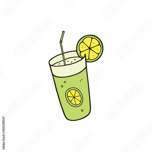 Refreshing lemon and cucumber detox drink with floating citrus slices illustration