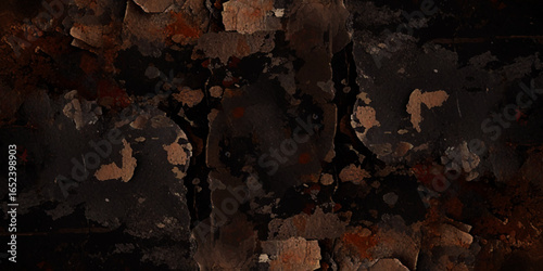 Textured landscape of cracked, earthy terrain with a mix of dark brown, reddish, and grayish tones, resembling a dry, rugged surface.