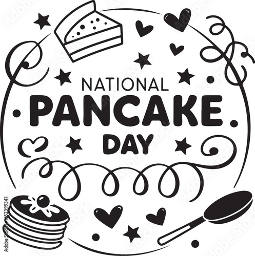 National Pancake Day Celebration Featuring Delicious Pancakes, Hearts, Stars, and Spoons
