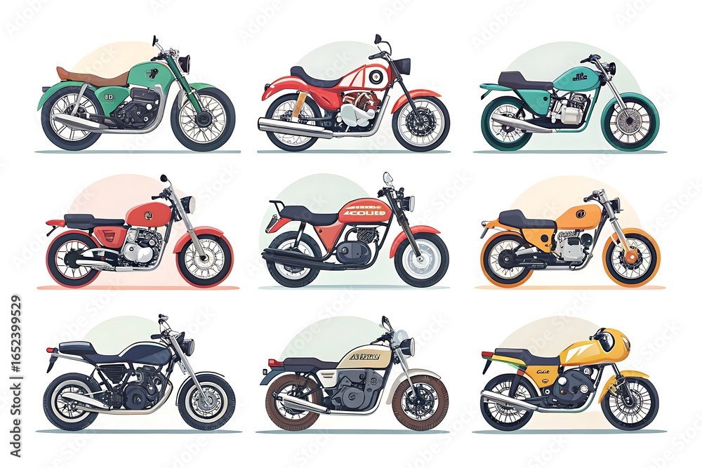 Obraz premium Row of motorcycles with different colors and designs