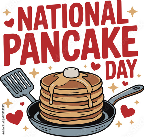 Delightful National Pancake Day Celebration with Stack of Pancakes on Pan