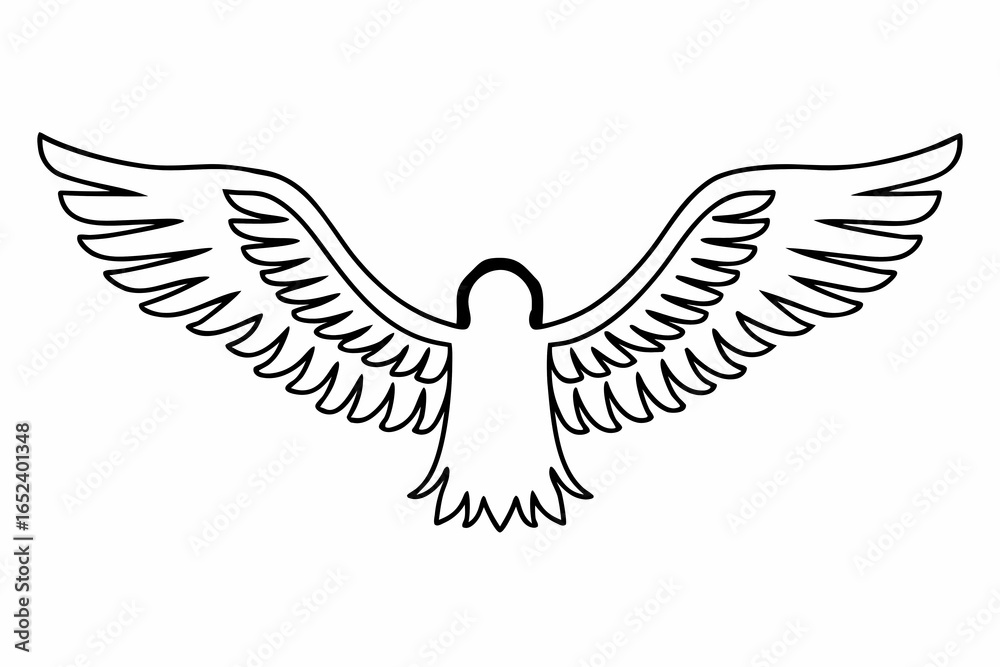 Fototapeta premium Outline drawing of a bird with outstretched wings in black and white vector illustration style 