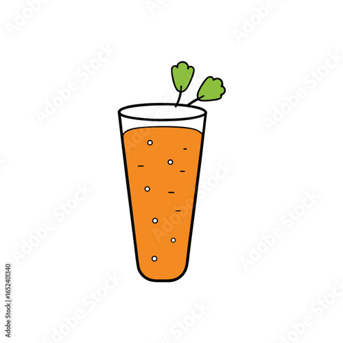 Refreshing orange carrot juice in a glass with effervescent bubbles and fresh ingredients