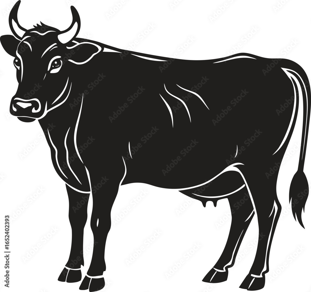 Fototapeta premium Cow Silhouette – Farm, Animal, Dairy, Livestock Vector Isolate on White Background