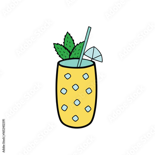 Refreshing pineapple mojito with crushed ice and mint leaves