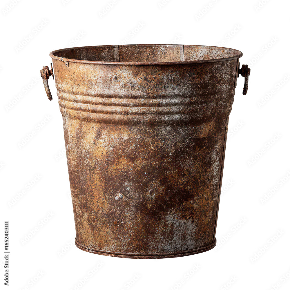Rustic metal bucket with weathered finish suitable for various uses in home decoration and gardening Rustic metal bucket with weathered finish suitable for various uses in home decoration and gardening