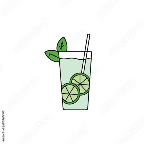 Refreshing mojito cocktail with mint leaves and lime slices in a glass