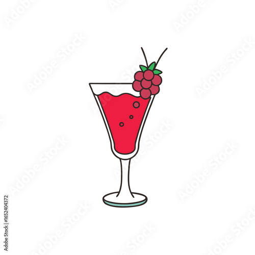 Refreshing raspberry mocktail in an elegant glass with ice cubes and garnish