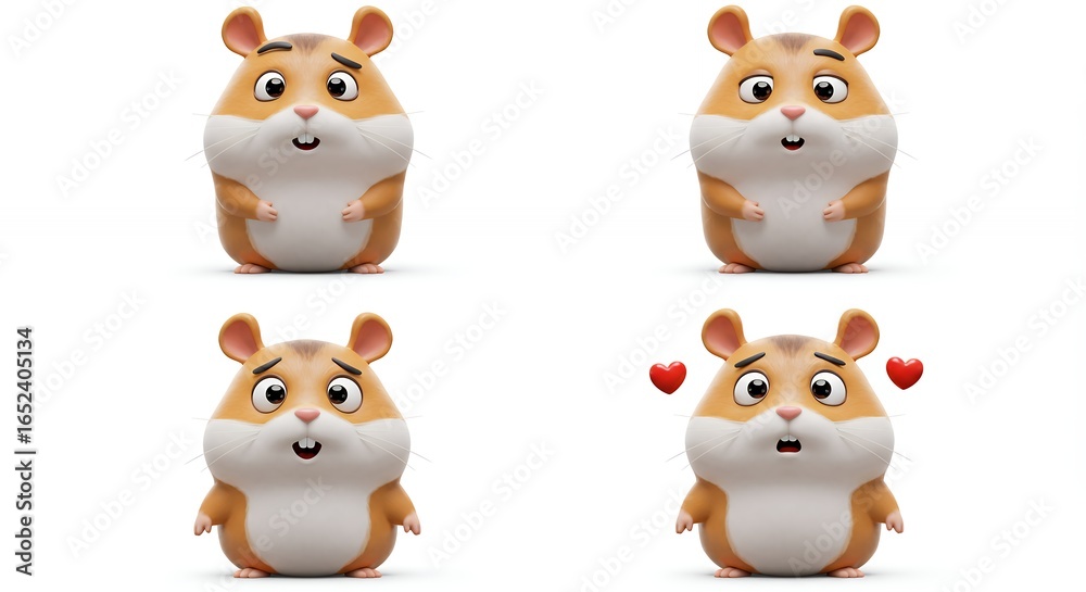 Naklejka premium Cartoon hamster illustrations with different expressions