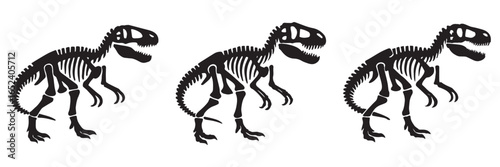 black silhouette vector set of dinosaur skeletons