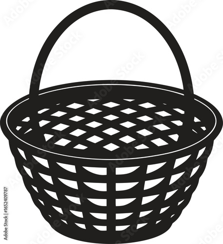 Willow wicker basket silhouette icon. Handmade, storage, craft, decoration vector isolate on white background