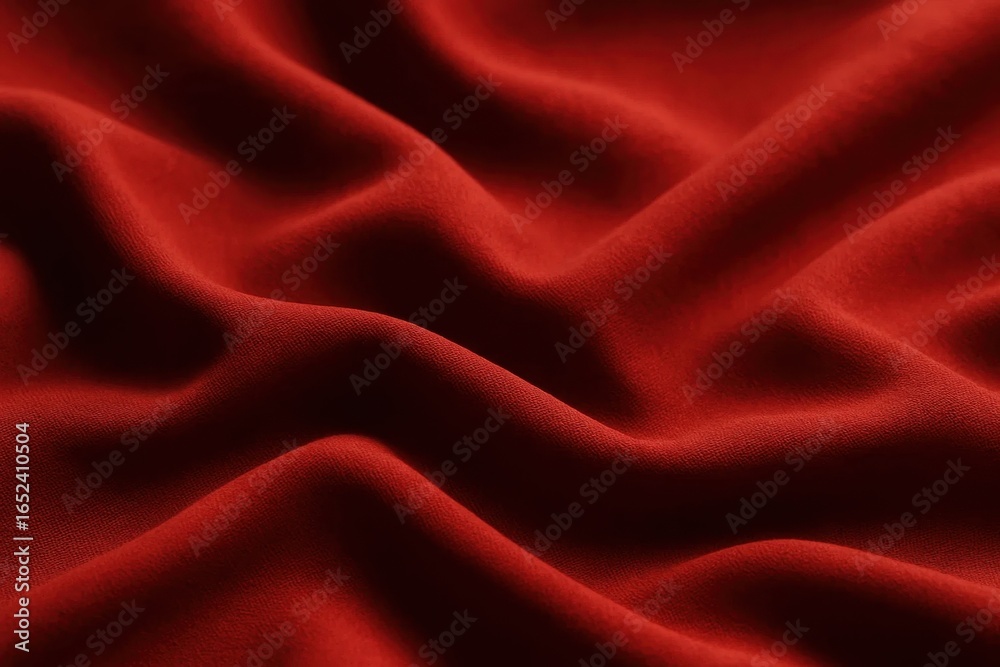 Obraz premium A close-up of a rich red fabric with a wavy texture, evoking the soft folds of a draped garment or the undulating waves of a serene sea