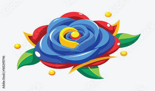 Colorful, abstract vector illustration of a cute cartoon bird and fish swimming in a vibrant sea pattern