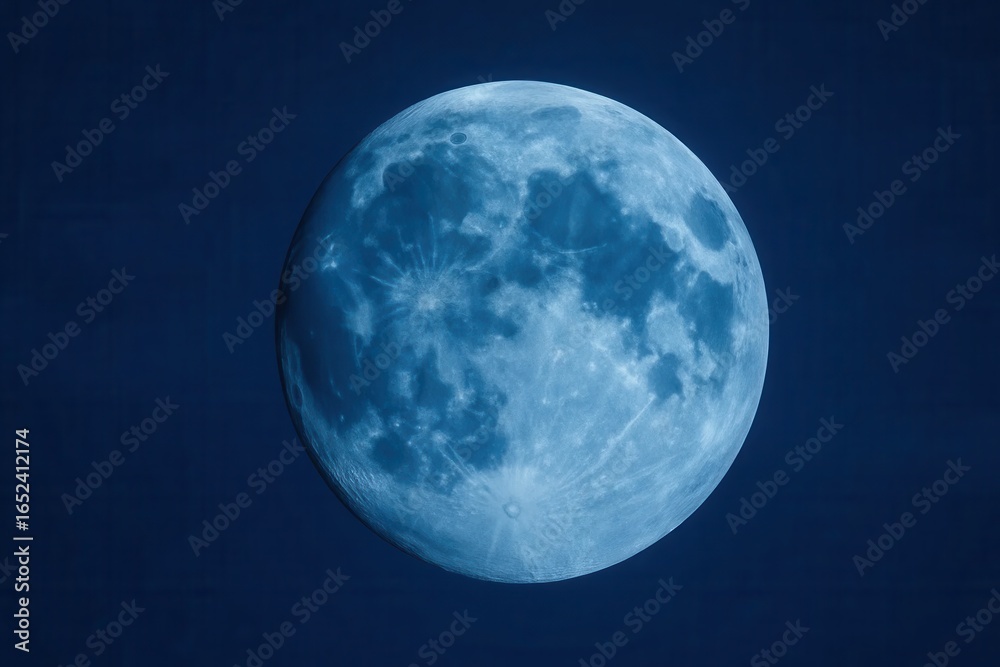 Fototapeta premium The moon glows in a deep blue hue against the dark sky