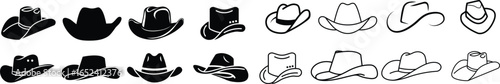 Cowboy hat icon set.west illustration sign collection.Uncle Hat Cut File, Daddy's Hat Stencil, Rodeo Vector, Howdy Clipart.Texas symbol or logo.Cowboy hat icon in silhouette style vector art illustrat