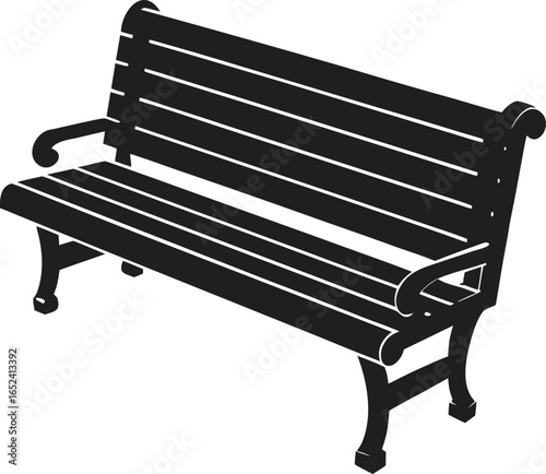 Park bench silhouette. Outdoor, park, resting, nature vector isolate on white background