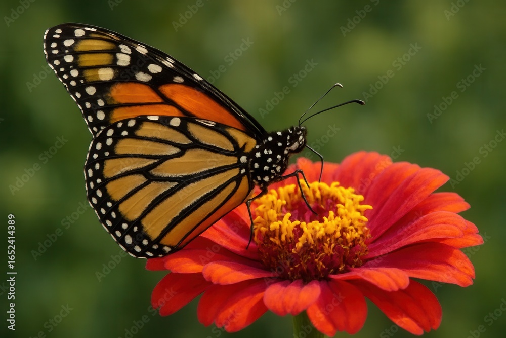 Fototapeta premium A Monarch Butterfly on a Zinnia Flower