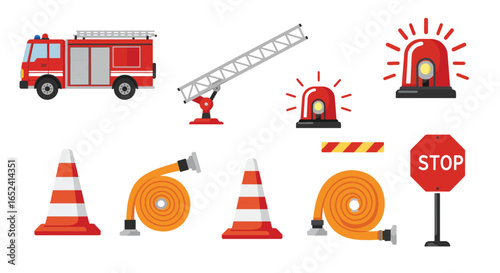 Firefighting and Emergency Safety Equipment Icons Set