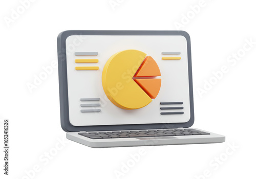 Isolated Laptop Displaying Pie Chart, Business Analysis and Data Presentation Concept 3D Icon