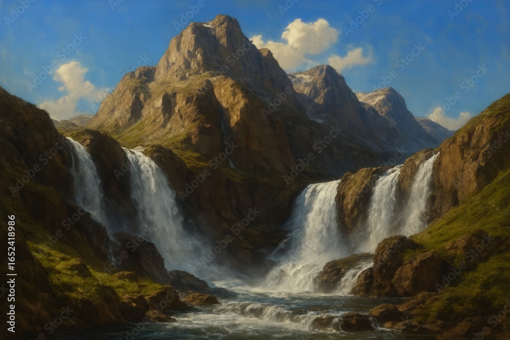 Fototapeta premium A Serene Mountain Waterfall Scene