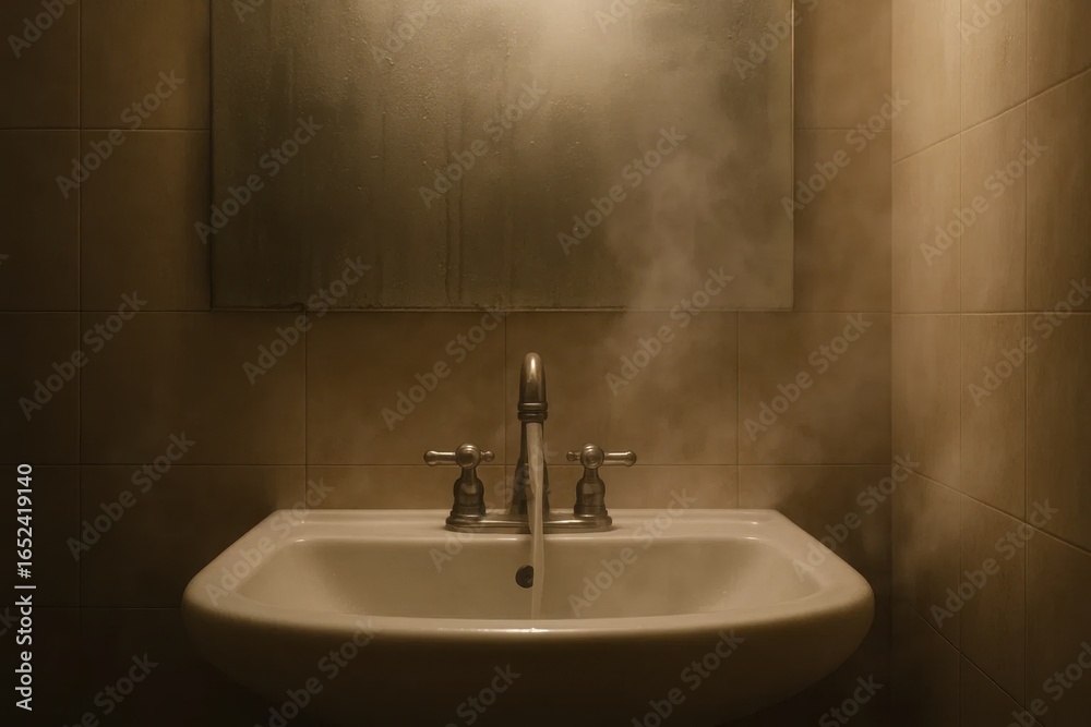 Fototapeta premium A Steamy Bathroom Sink in Timeless Elegance